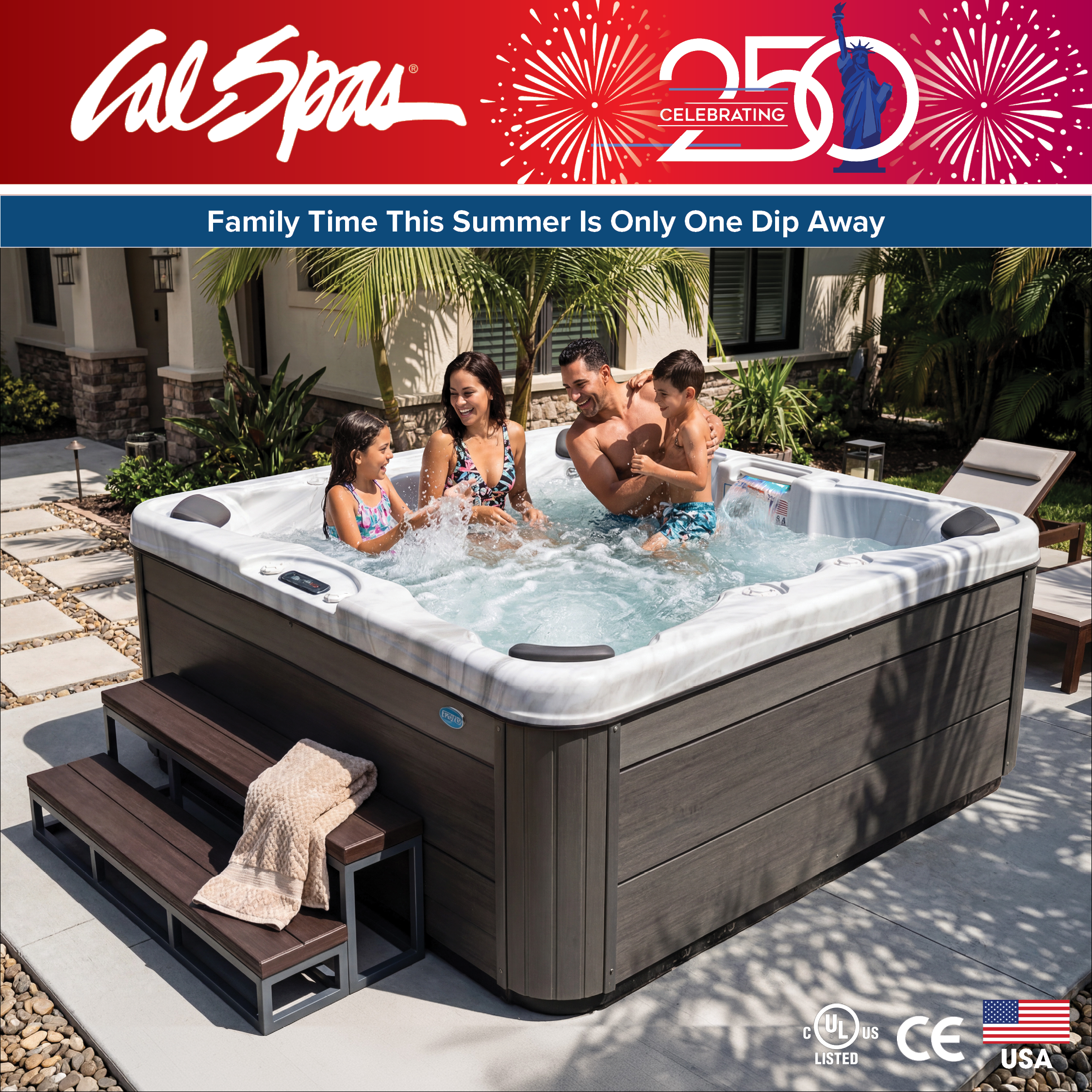 Calspas hot tub being used in a family setting - Cerritos
